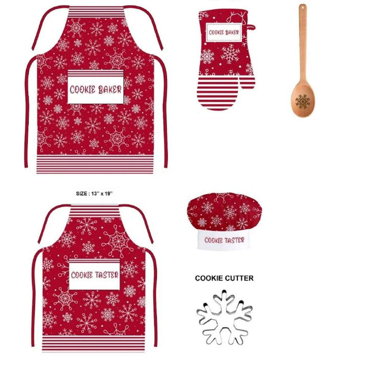 6 Pack Holiday Mommy &amp; Me Baking Cookie Taster Baker Cooking Christmas Apron Set (Snowflakes)