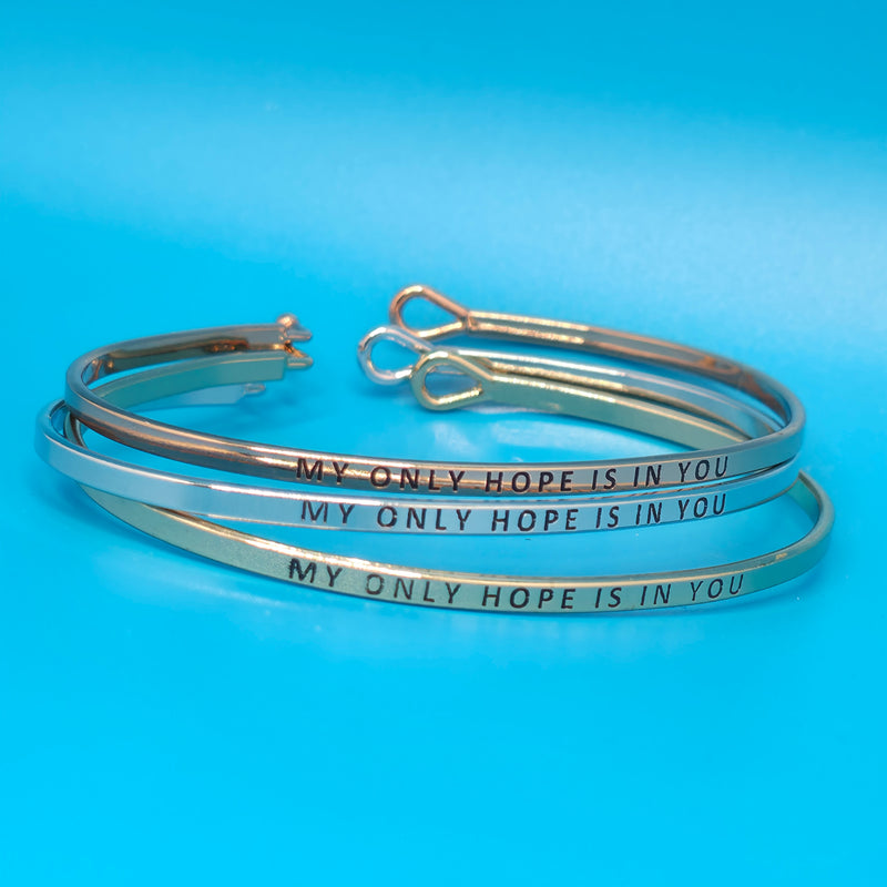 MY ONLY HOPE IS IN YOU Inspirational Message Bracelet Positive Message Engraved Thin Bangle - Jewelry