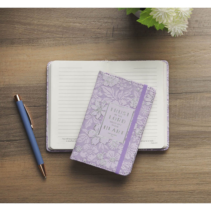 Trust in the Lord Lilac Floral Hardcover Notebook with Elastic Band Closure - Proverbs 3:5