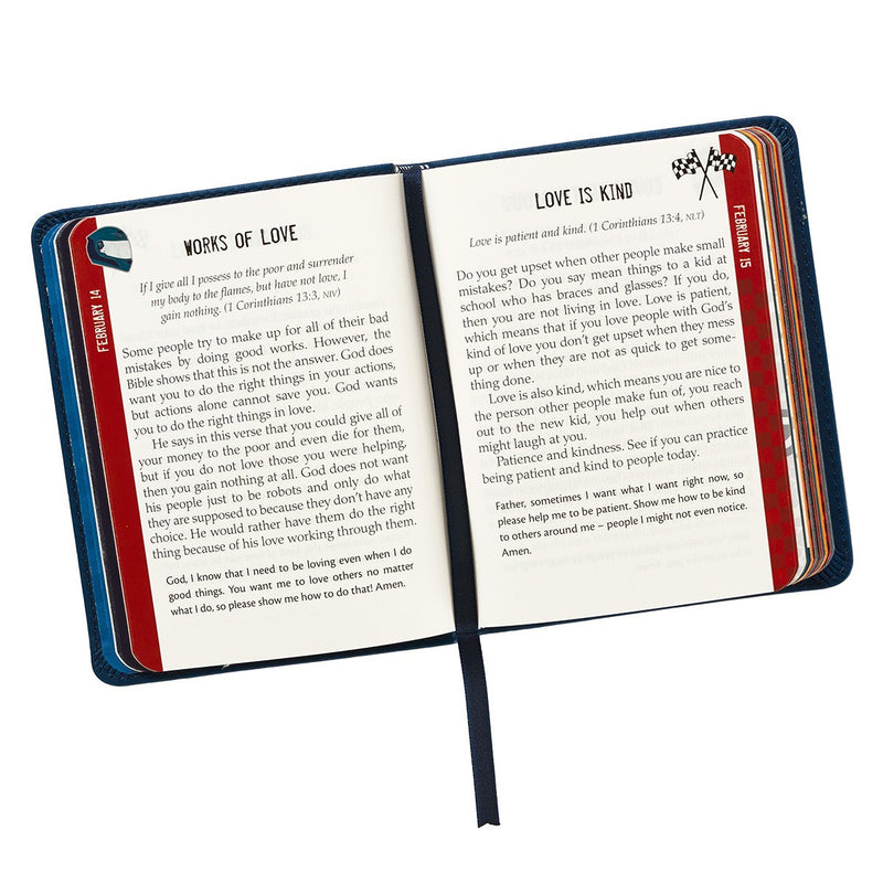 One-Minute Devotions for Boys Blue Faux Leather Devotional BY JAYCE O&