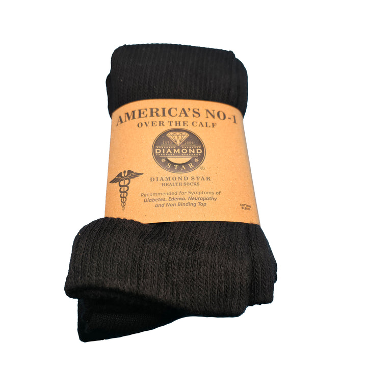 Over The Calf Diabetic Socks!  Sizes 10-13 - Black 2 Pack (Black)