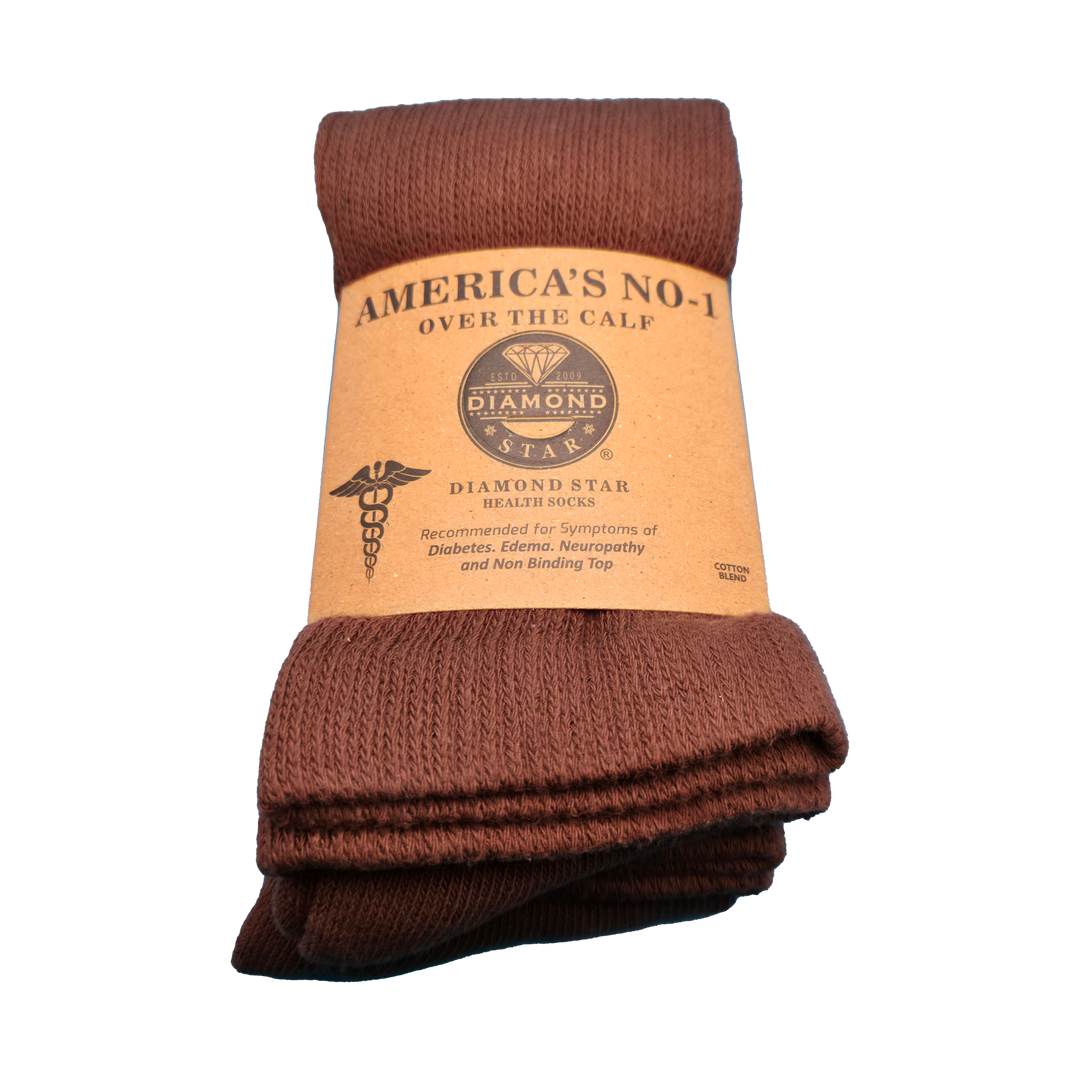 Over The Calf Diabetic Socks!  Sizes 10-13 - Brown 2 Pack (Brown)