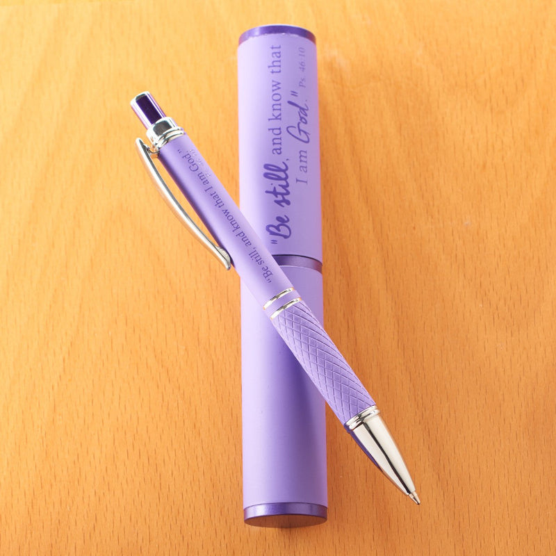 Stylish Pen and Case - Purple - "Be Still And Know That I Am God."  Ps. 46:10