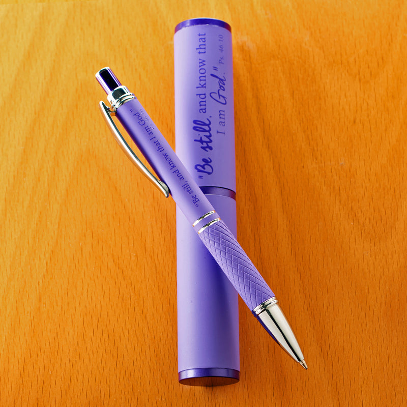 Stylish Pen and Case - Purple - "Be Still And Know That I Am God."  Ps. 46:10