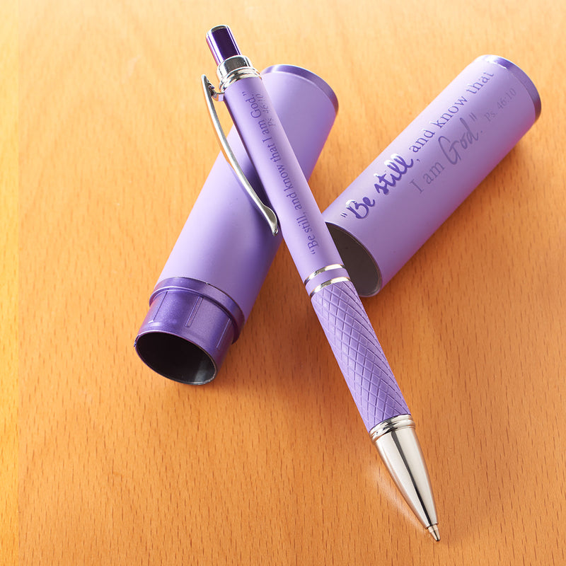 Stylish Pen and Case - Purple - "Be Still And Know That I Am God."  Ps. 46:10