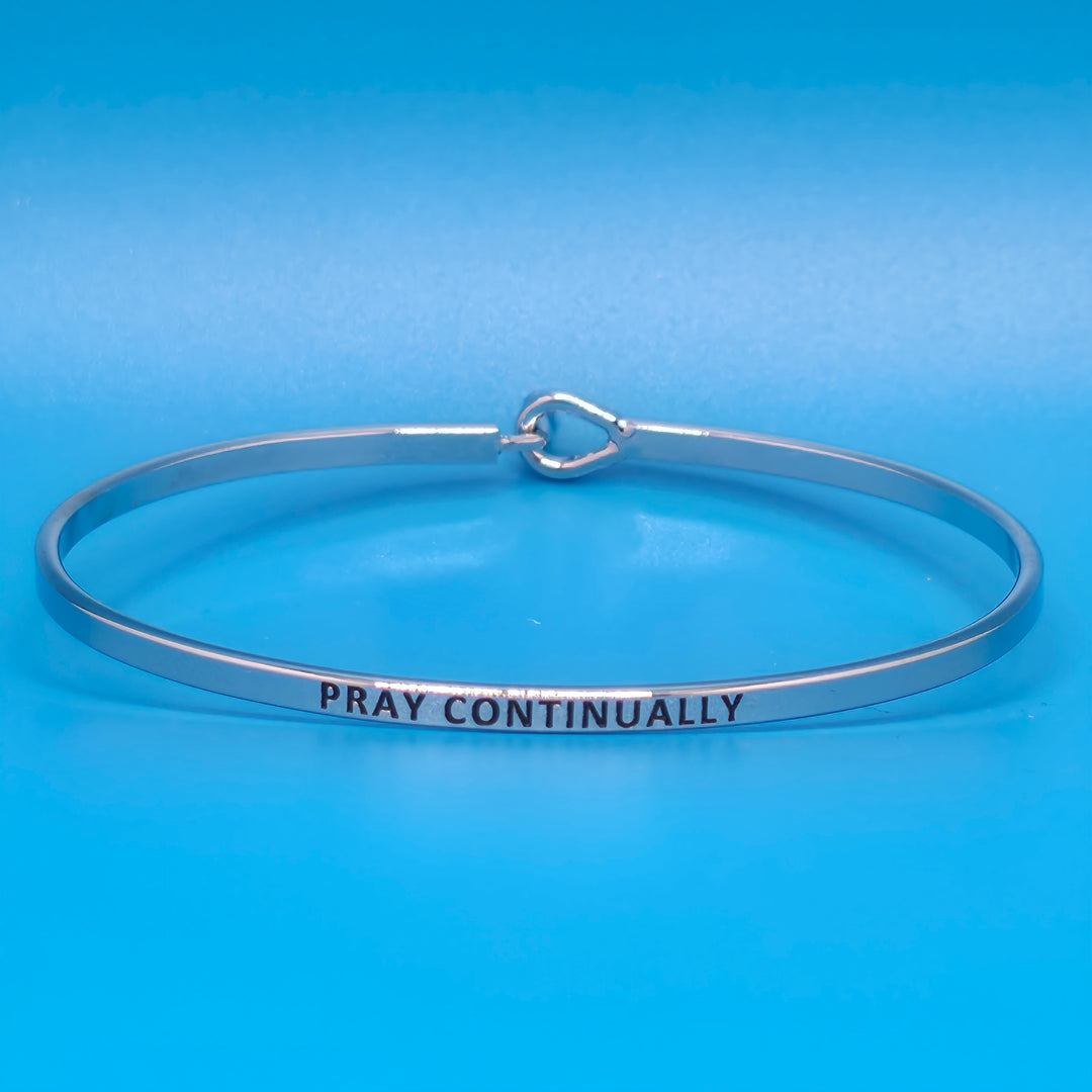 PRAY CONTINUALLY Inspirational Message Bracelet Positive Message Engraved Thin Bangle - Jewelry