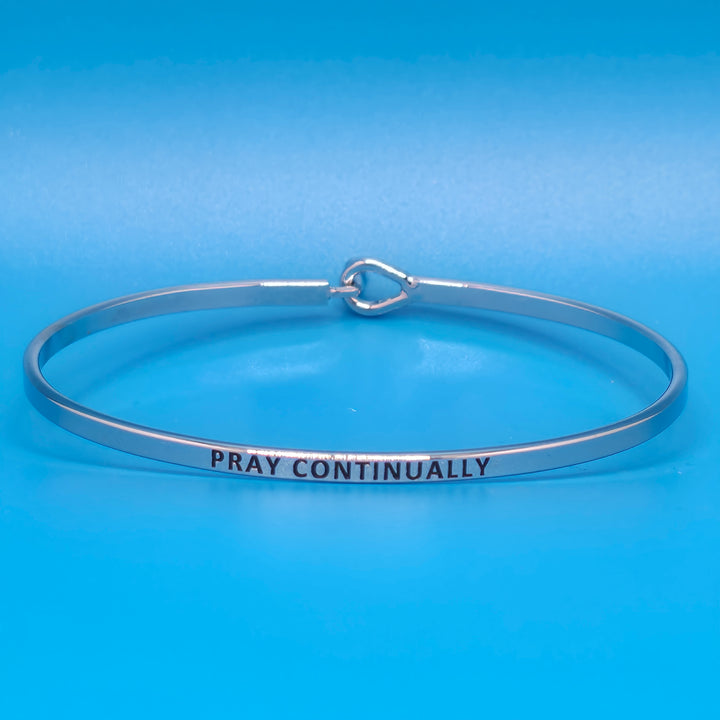 PRAY CONTINUALLY Inspirational Message Bracelet Positive Message Engraved Thin Bangle - Jewelry