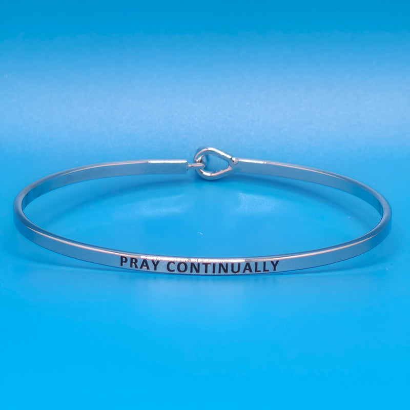PRAY CONTINUALLY Inspirational Message Bracelet Positive Message Engraved Thin Bangle - Jewelry