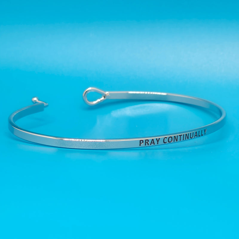 PRAY CONTINUALLY Inspirational Message Bracelet Positive Message Engraved Thin Bangle - Jewelry