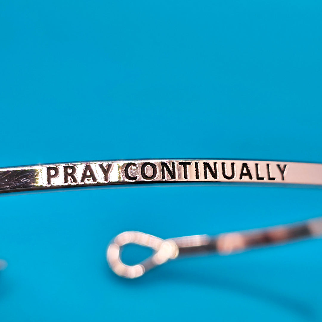 PRAY CONTINUALLY Inspirational Message Bracelet Positive Message Engraved Thin Bangle - Jewelry