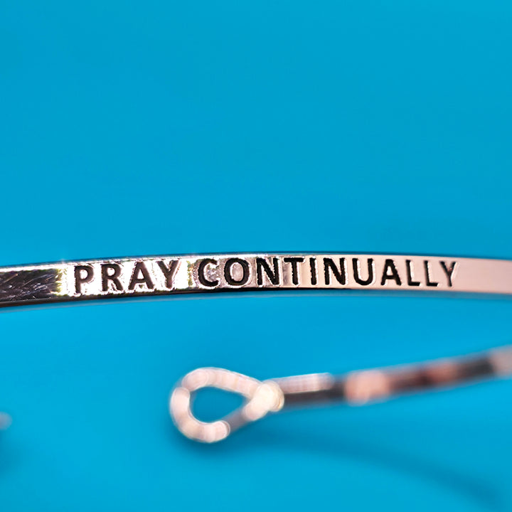 PRAY CONTINUALLY Inspirational Message Bracelet Positive Message Engraved Thin Bangle - Jewelry