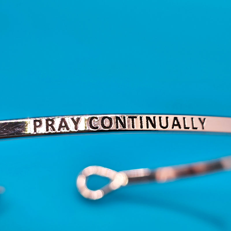 PRAY CONTINUALLY Inspirational Message Bracelet Positive Message Engraved Thin Bangle - Jewelry