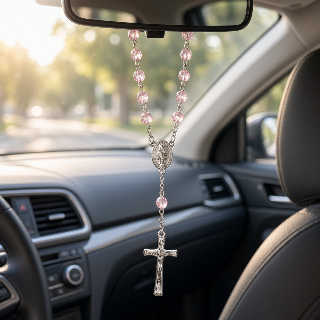 Rose zircon bead - Car Rosary