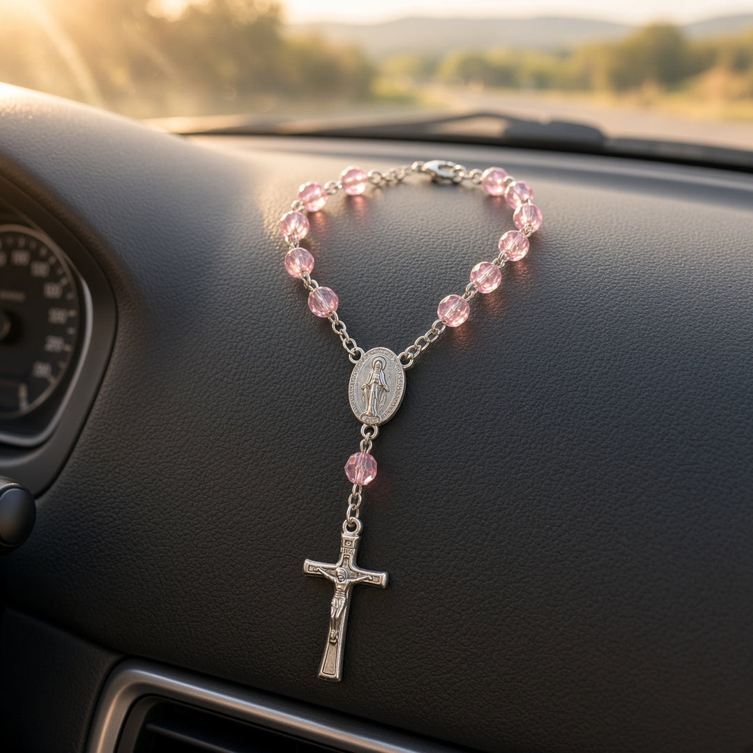 Rose zircon bead - Car Rosary