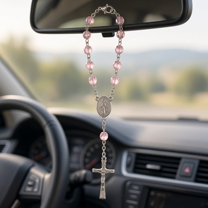 Rose zircon bead - Car Rosary