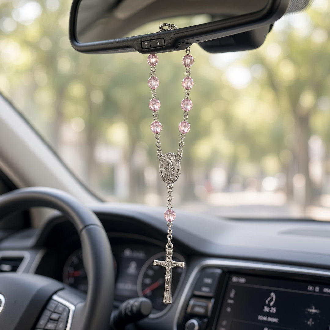 Rose zircon bead - Car Rosary