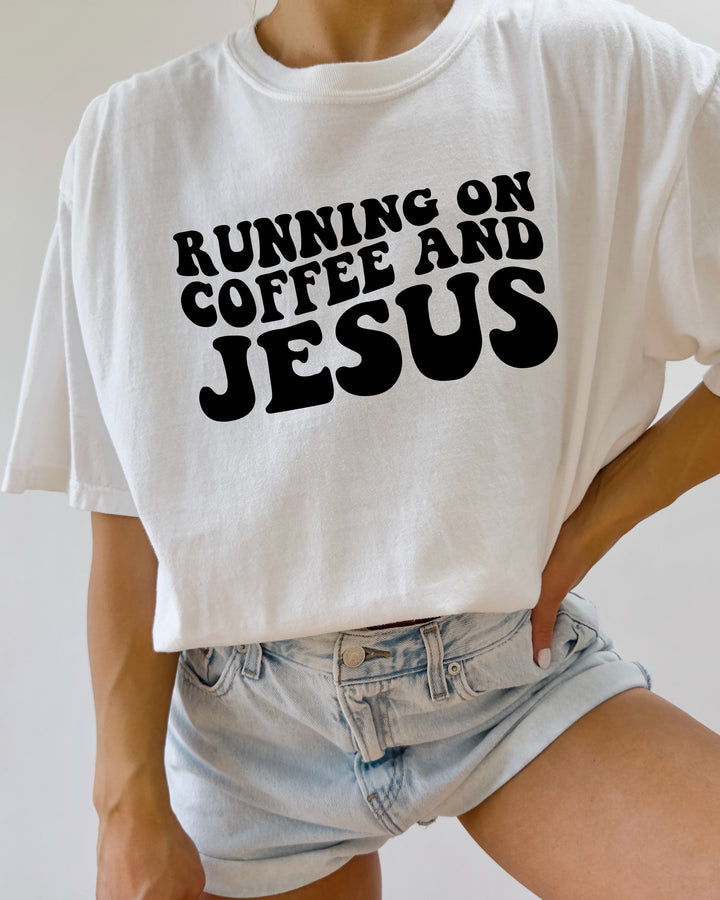 Running On Coffee and Jesus Comfort Colors T-Shirt, Christian Faith Gift