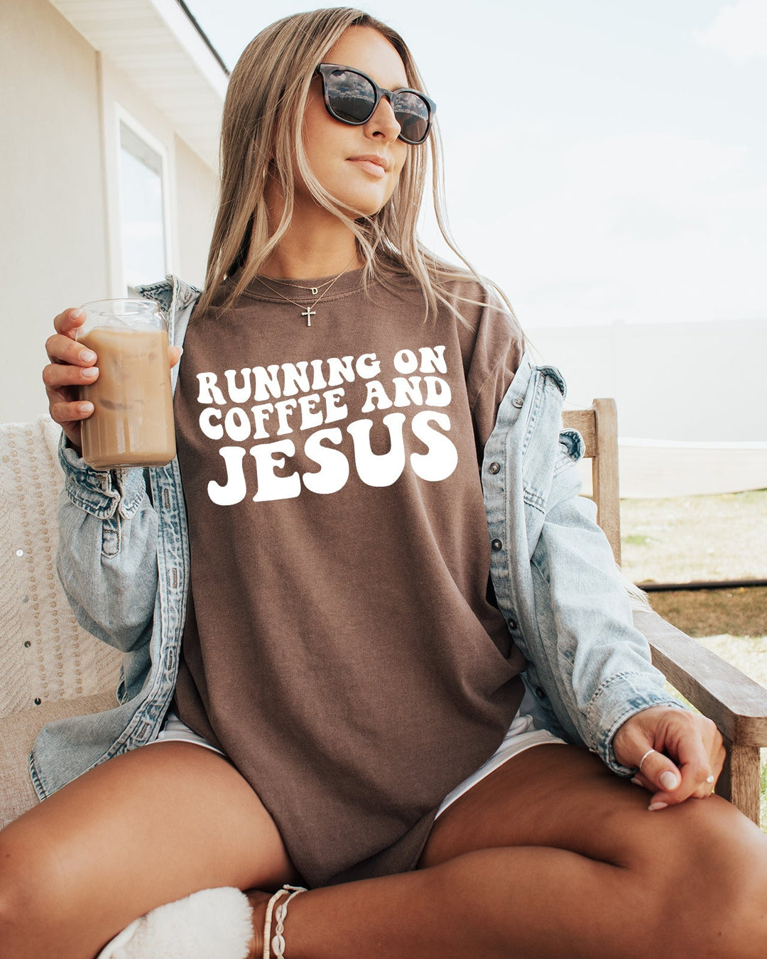 Running On Coffee and Jesus Comfort Colors T-Shirt, Christian Faith Gift