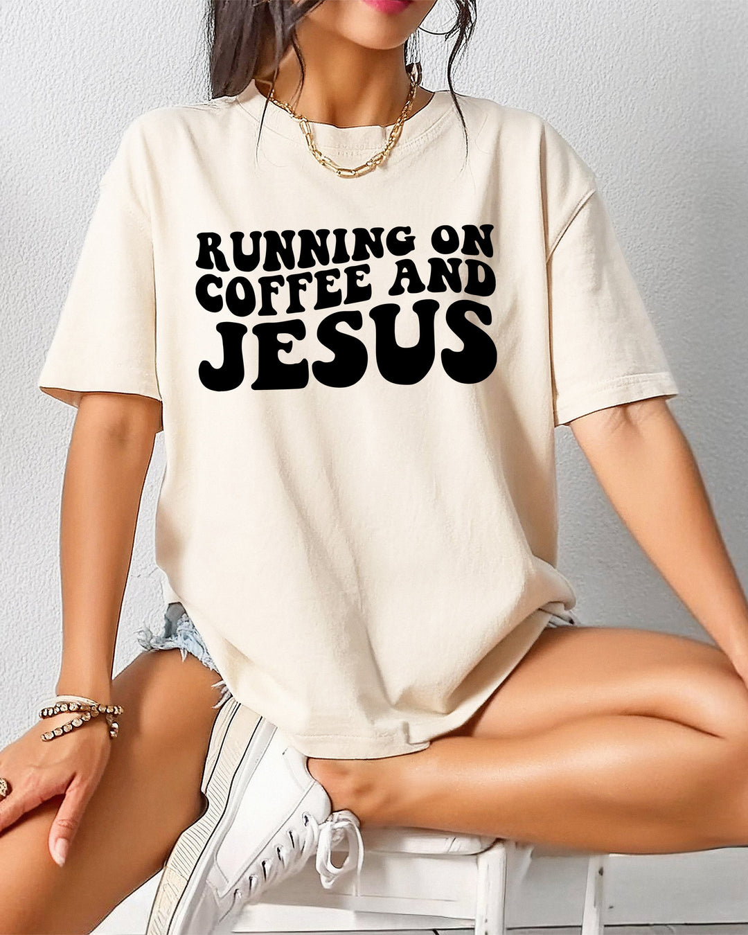 Running On Coffee and Jesus Comfort Colors T-Shirt, Christian Faith Gift