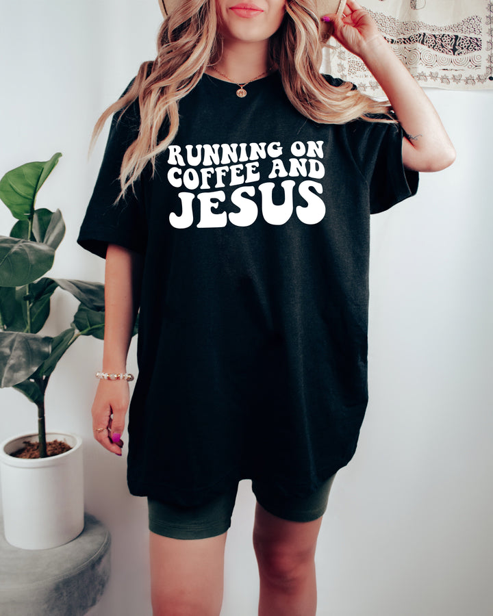 Running On Coffee and Jesus Comfort Colors T-Shirt, Christian Faith Gift