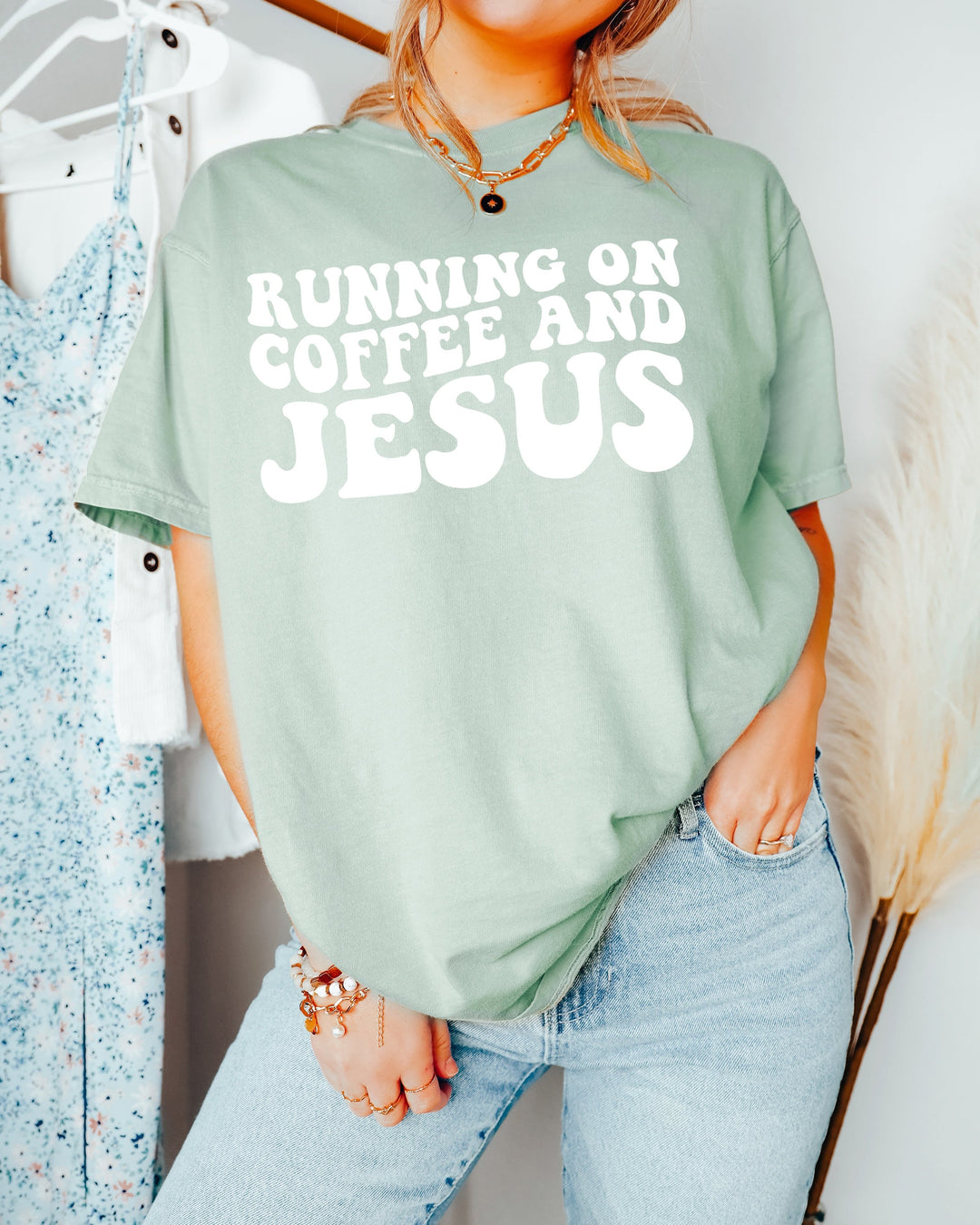 Running On Coffee and Jesus Comfort Colors T-Shirt, Christian Faith Gift