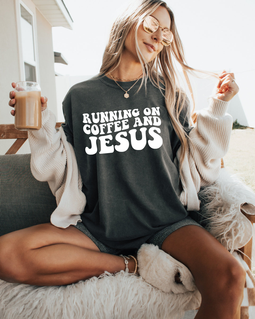 Running On Coffee and Jesus Comfort Colors T-Shirt, Christian Faith Gift