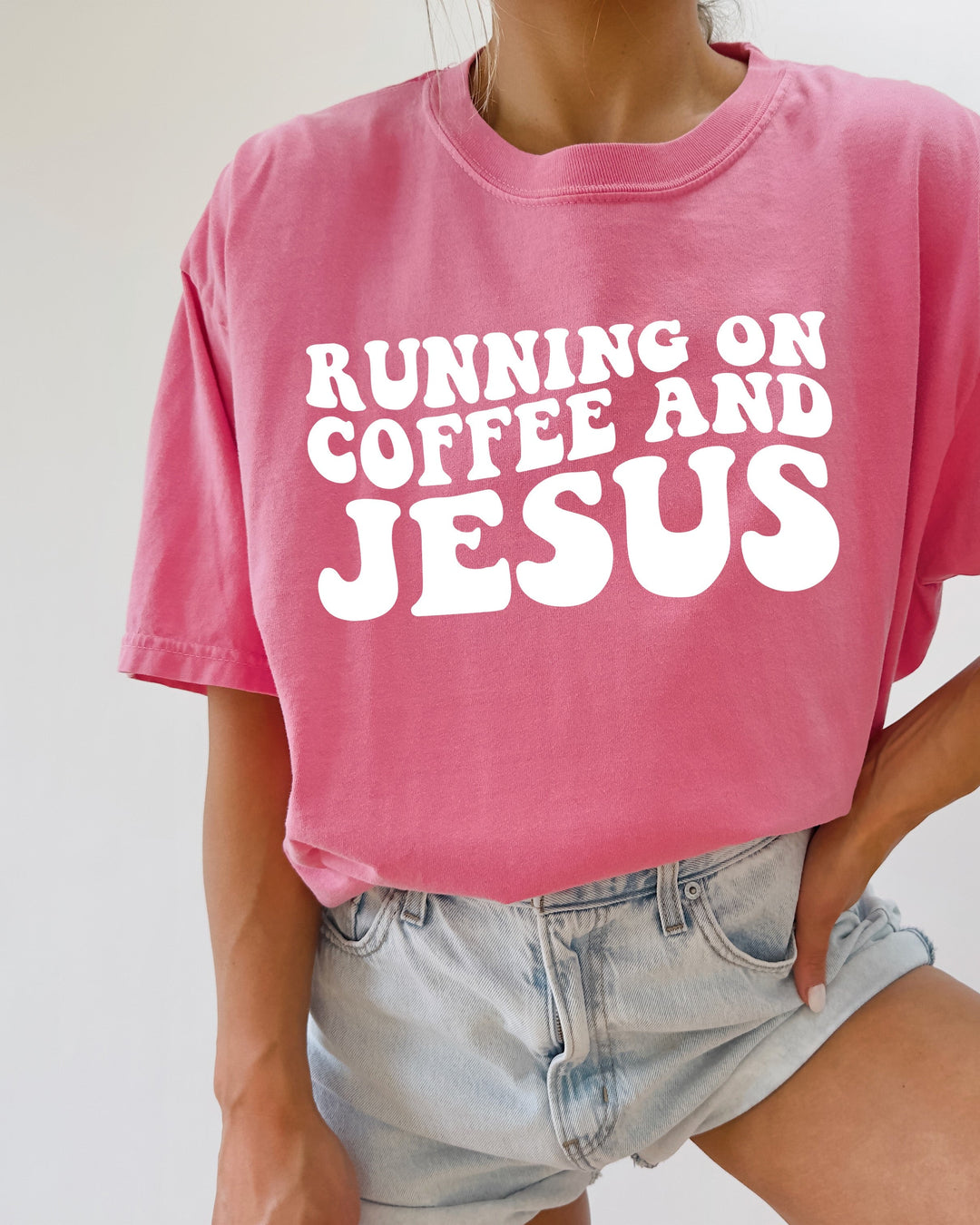 Running On Coffee and Jesus Comfort Colors T-Shirt, Christian Faith Gift