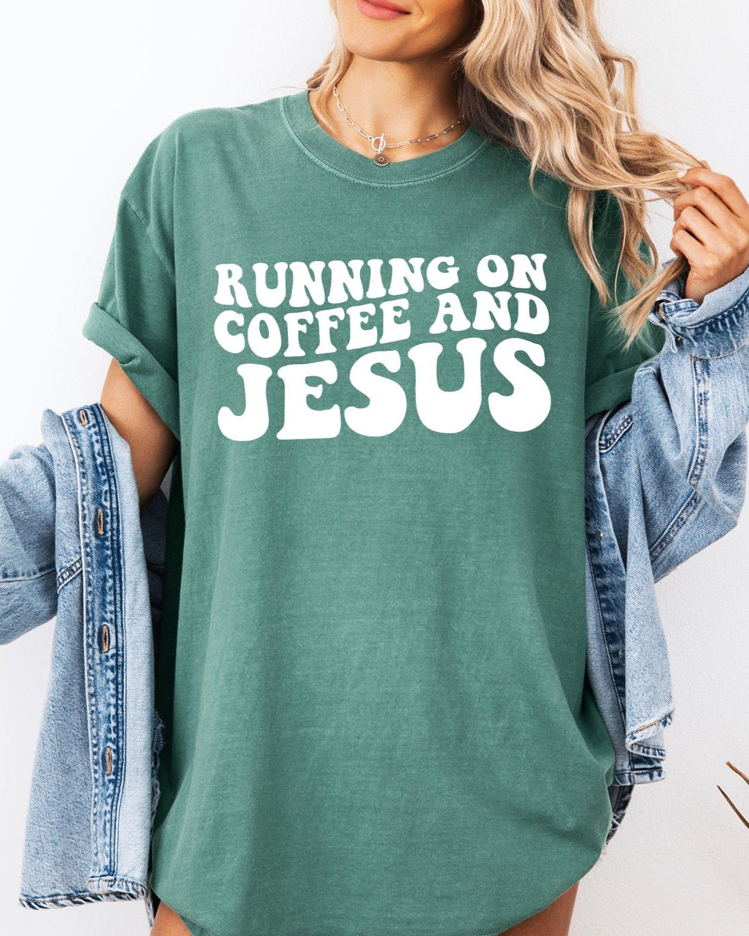 Running On Coffee and Jesus Comfort Colors T-Shirt, Christian Faith Gift