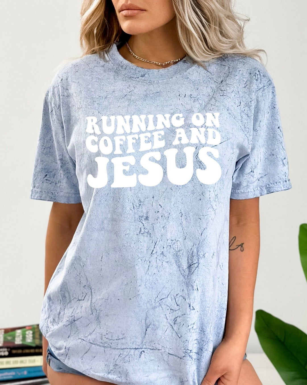 Running On Coffee and Jesus Comfort Colors T-Shirt, Christian Faith Gift