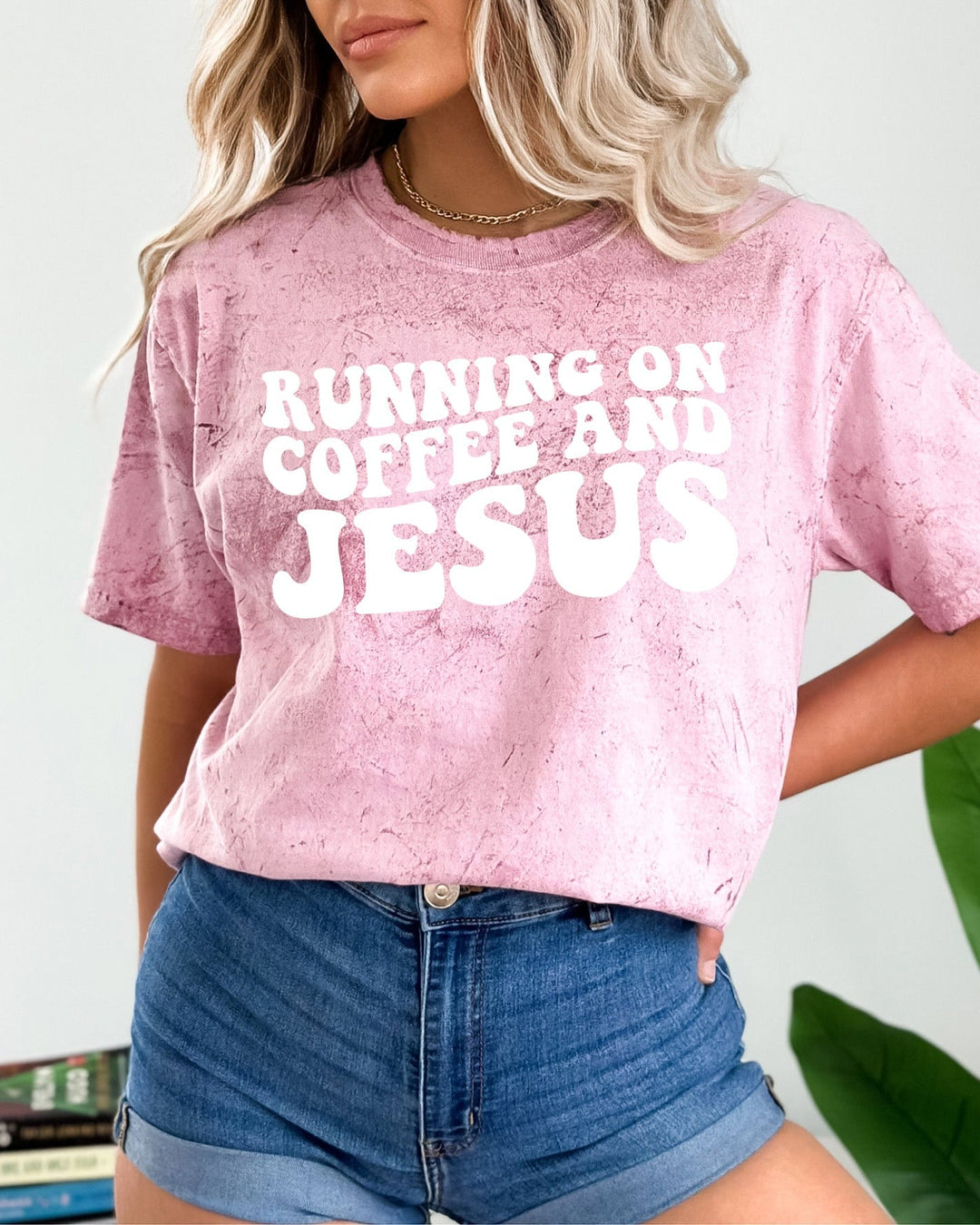 Running On Coffee and Jesus Comfort Colors T-Shirt, Christian Faith Gift