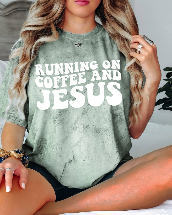 Running On Coffee and Jesus Comfort Colors T-Shirt, Christian Faith Gift
