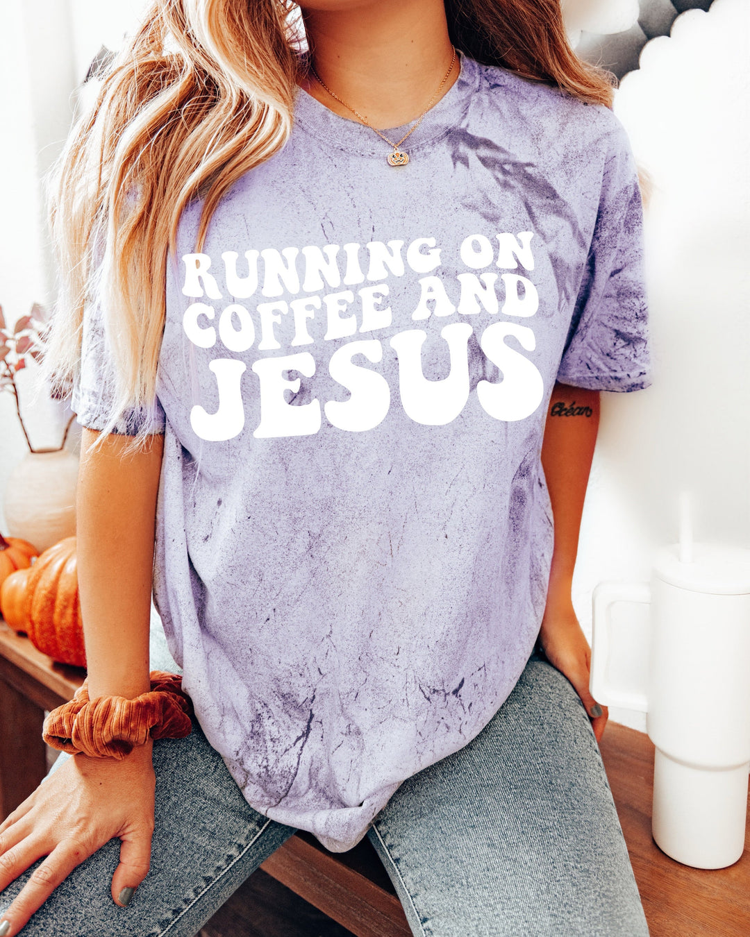 Running On Coffee and Jesus Comfort Colors T-Shirt, Christian Faith Gift
