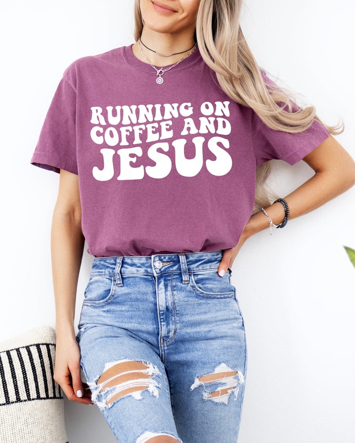 Running On Coffee and Jesus Comfort Colors T-Shirt, Christian Faith Gift
