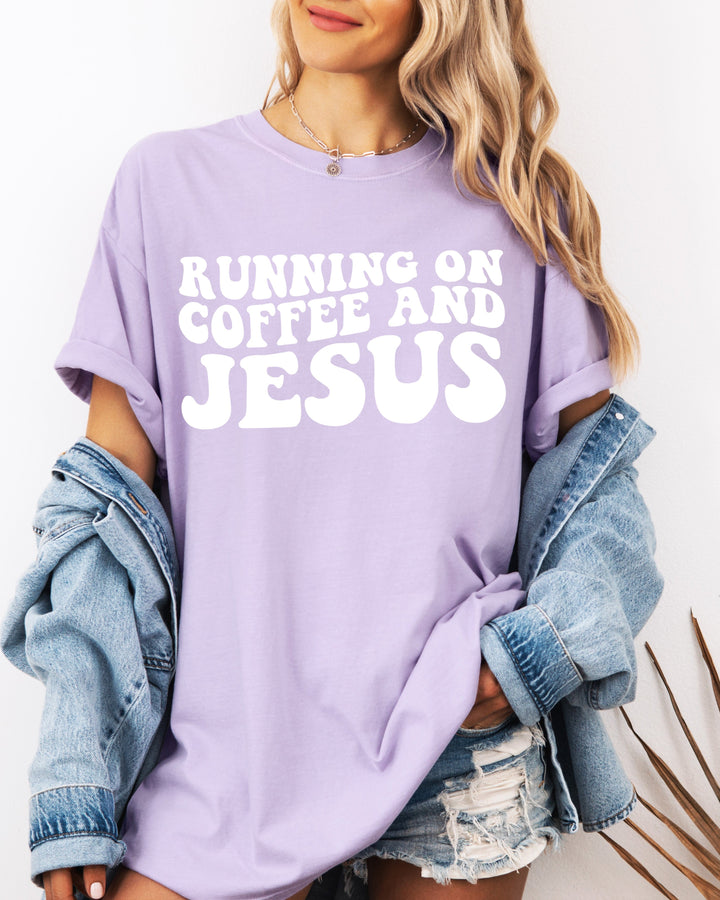 Running On Coffee and Jesus Comfort Colors T-Shirt, Christian Faith Gift