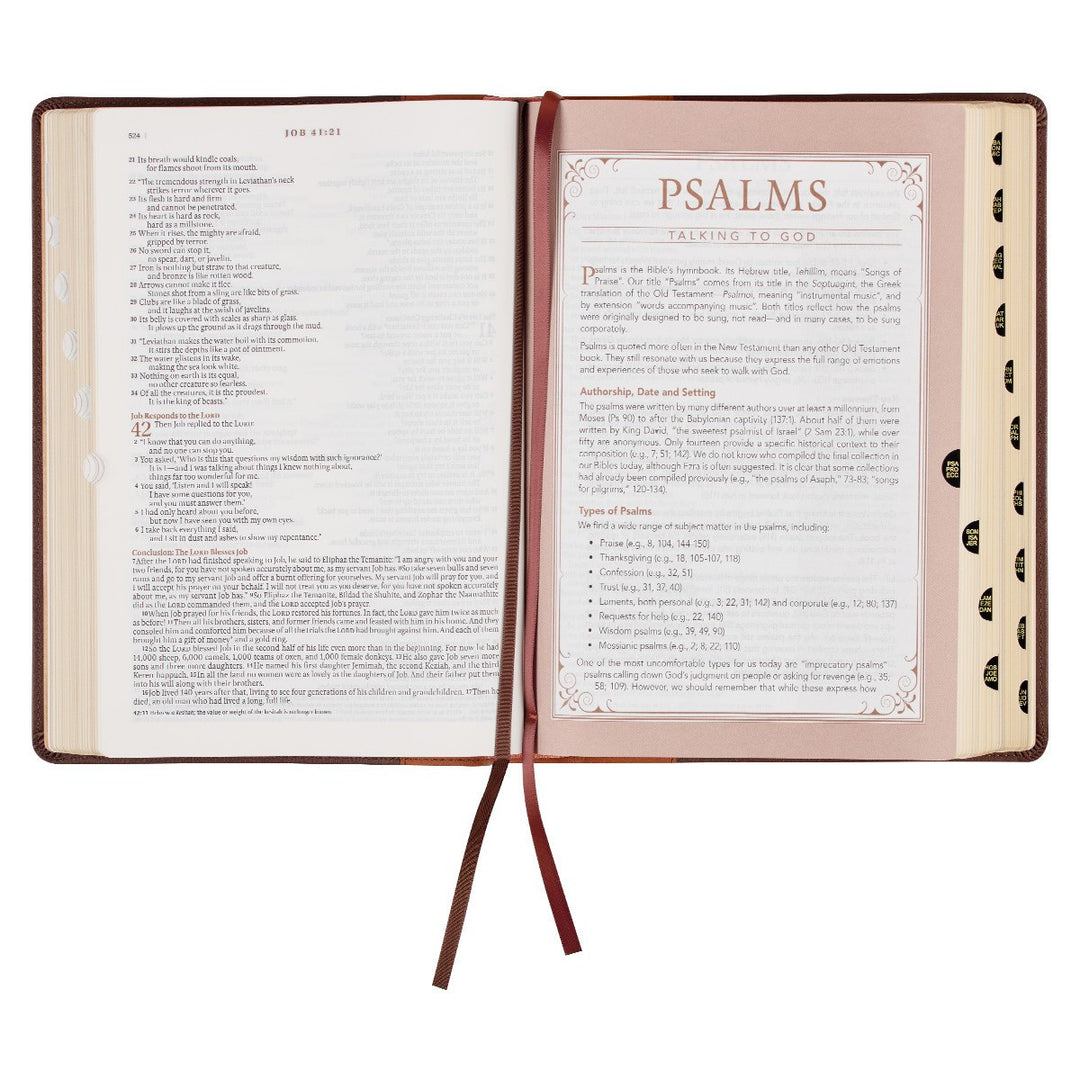 Two-tone Espresso and Toffee Brown Faux Leather Spiritual Growth Bible