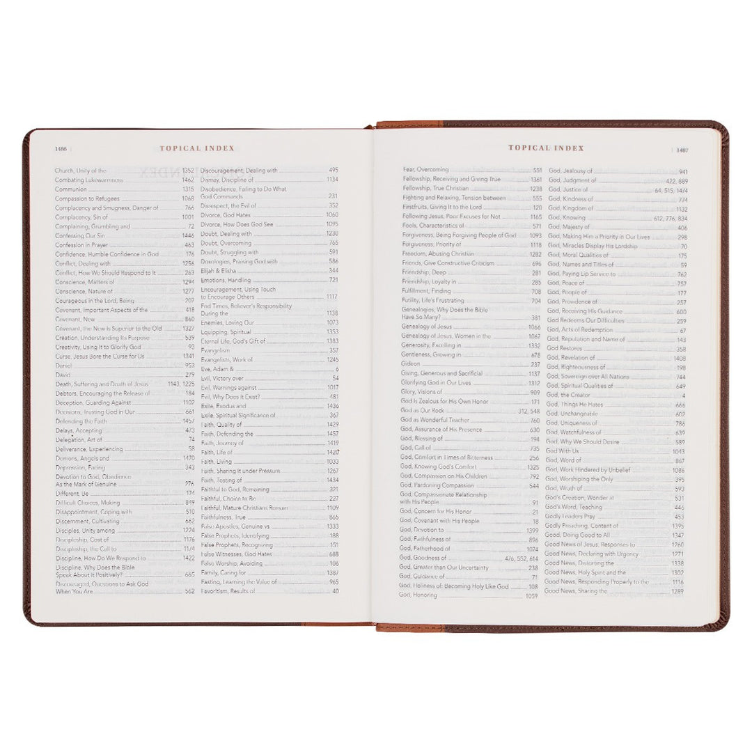 Two-tone Espresso and Toffee Brown Faux Leather Spiritual Growth Bible