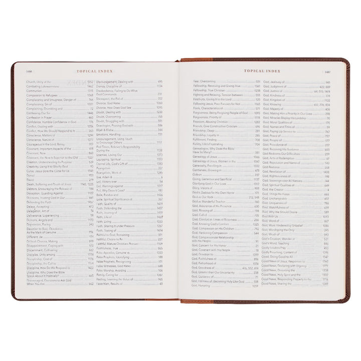 Two-tone Espresso and Toffee Brown Faux Leather Spiritual Growth Bible