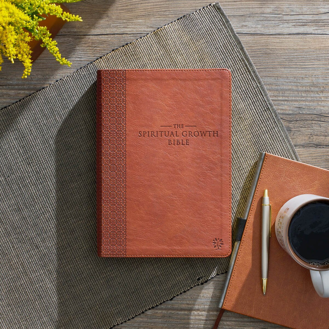Saddle Tan Faux Leather Spiritual Growth Bible