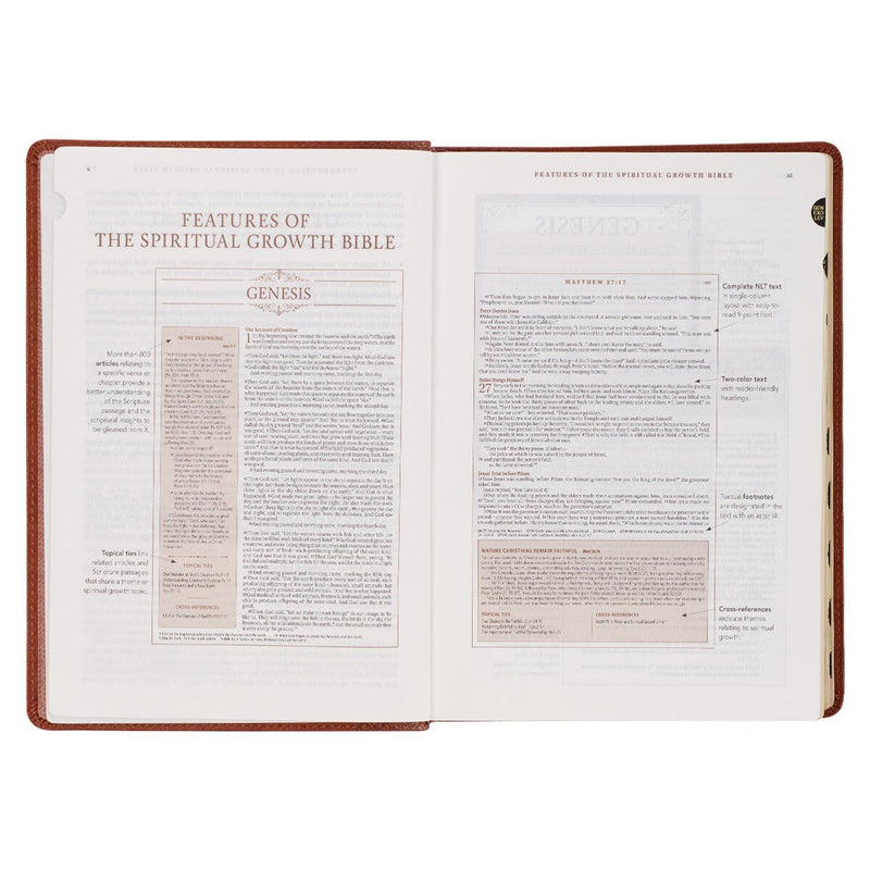 Saddle Tan Faux Leather Spiritual Growth Bible