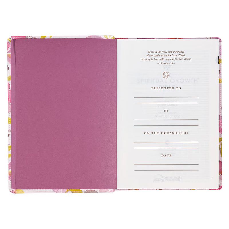 Pink Floral Faux Leather Spiritual Growth Bible