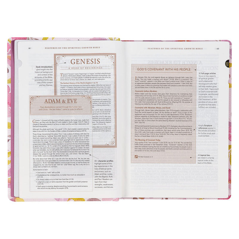 Pink Floral Faux Leather Spiritual Growth Bible