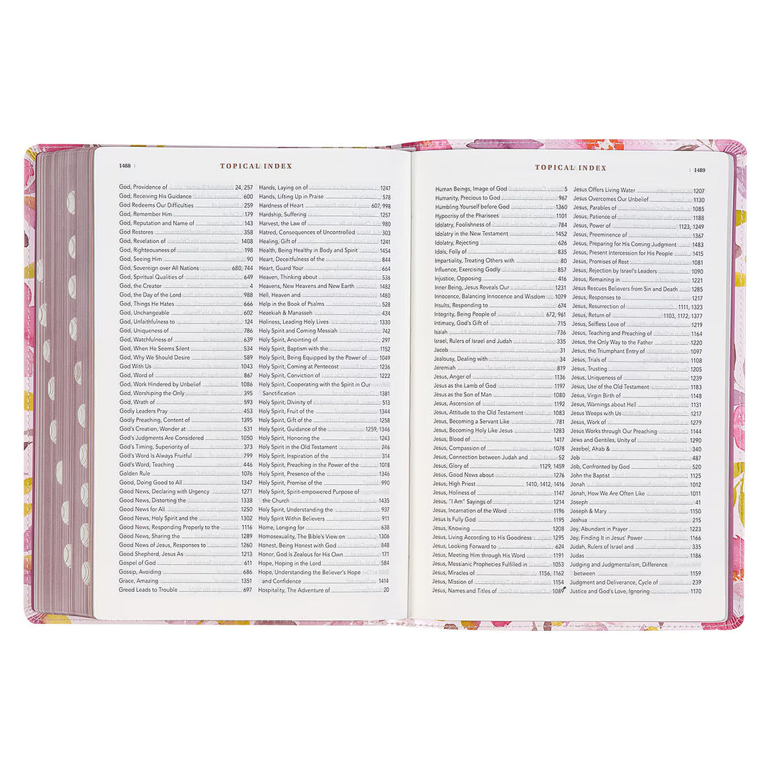 Pink Floral Faux Leather Spiritual Growth Bible
