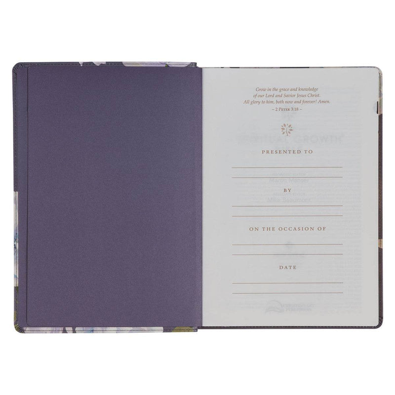 Slate-colored Floral Print Faux Leather Spiritual Growth Bible