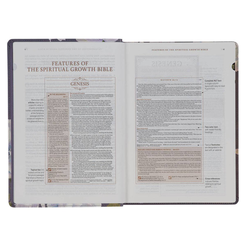 Slate-colored Floral Print Faux Leather Spiritual Growth Bible