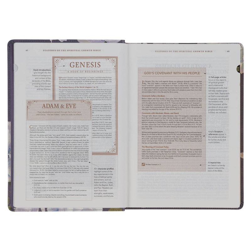 Slate-colored Floral Print Faux Leather Spiritual Growth Bible