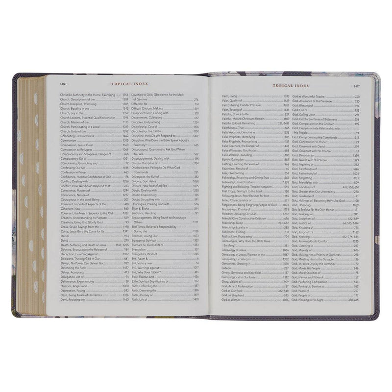 Slate-colored Floral Print Faux Leather Spiritual Growth Bible