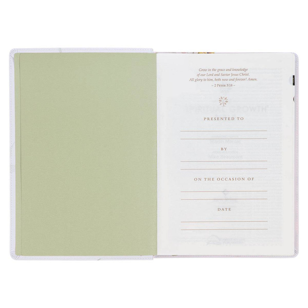 Cream-colored Floral Faux Leather Spiritual Growth Bible