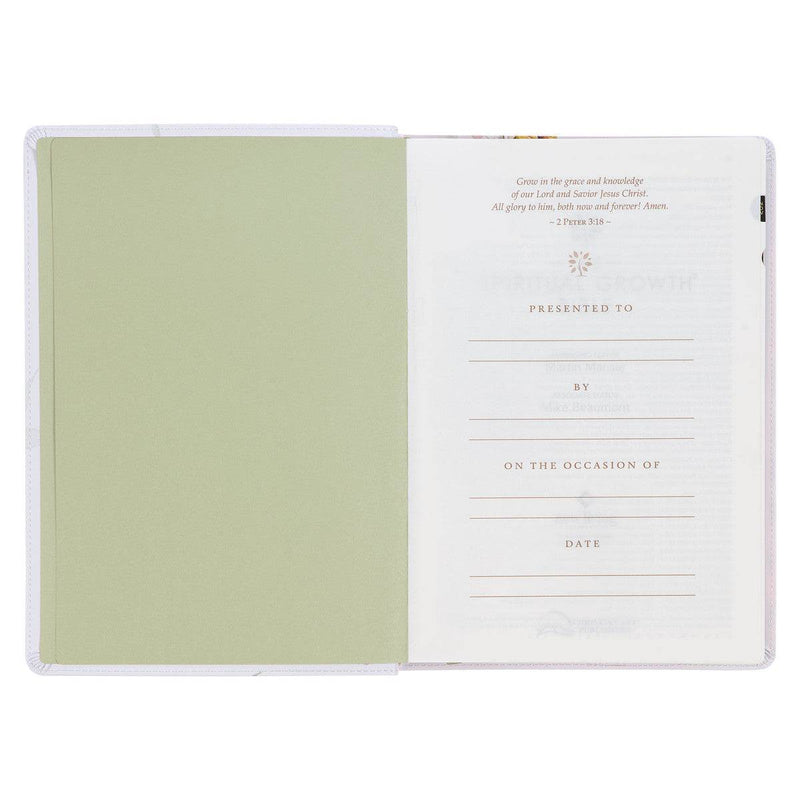 Cream-colored Floral Faux Leather Spiritual Growth Bible