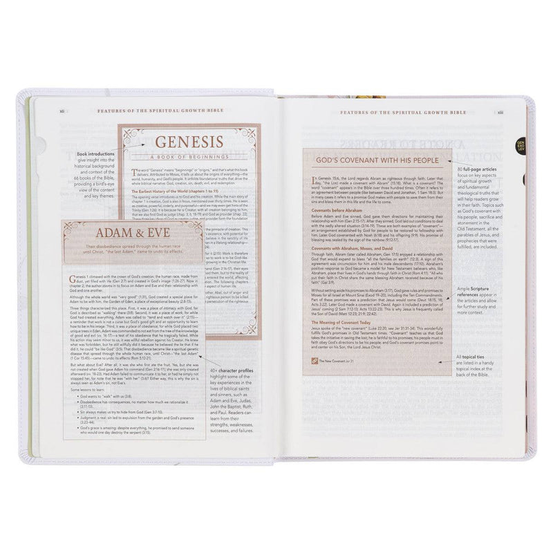 Cream-colored Floral Faux Leather Spiritual Growth Bible