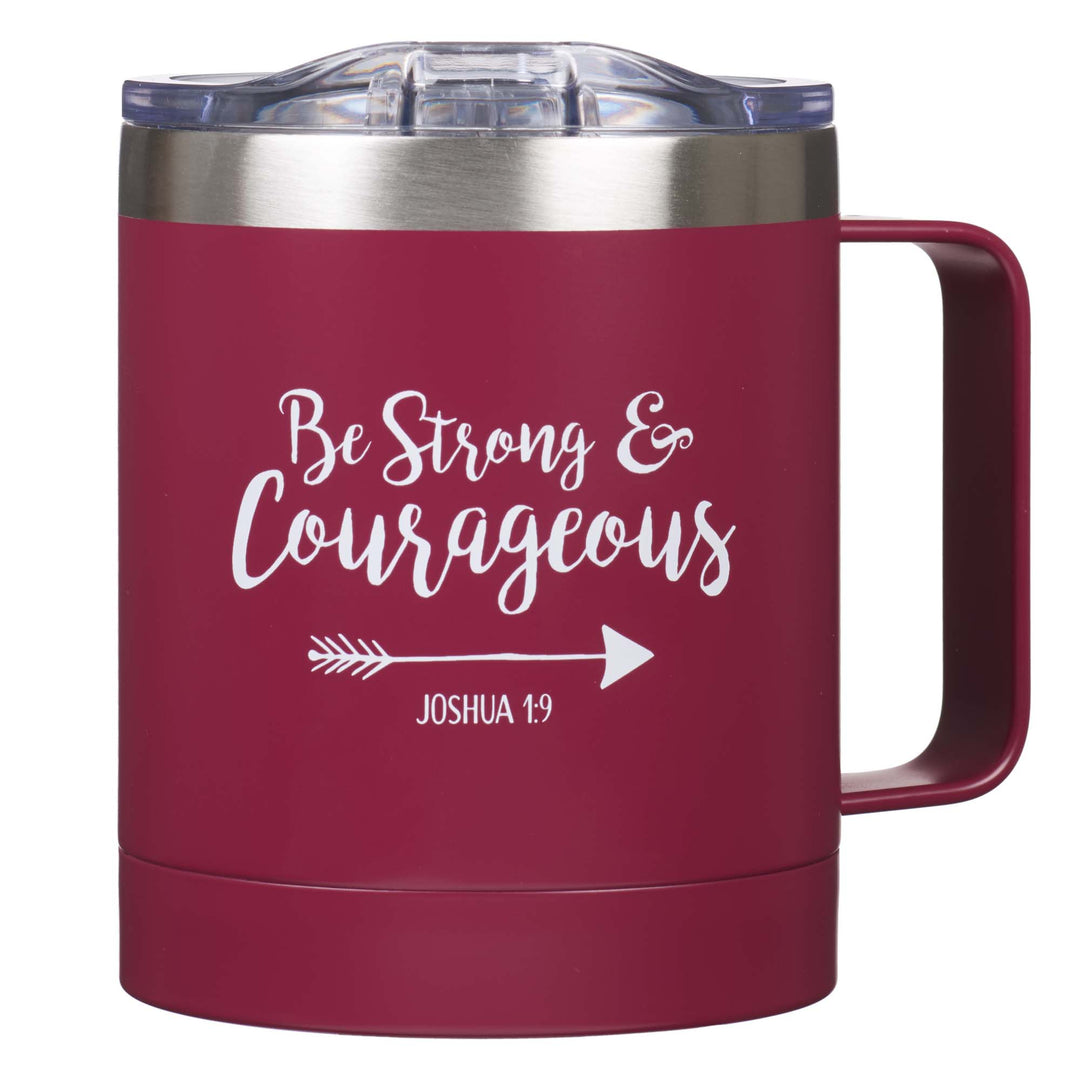 Be Strong &amp; Courageous Very Berry Camp-style Stainless Steel Mug - Joshua 1:9 - Mug